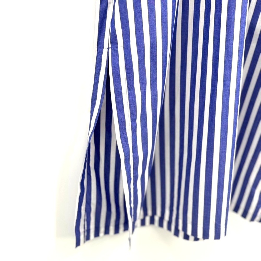 J.Crew Striped Blue White Midi Dress Cotton Poplin V-Neck Short Sleeve Size M - Picture 5 of 12